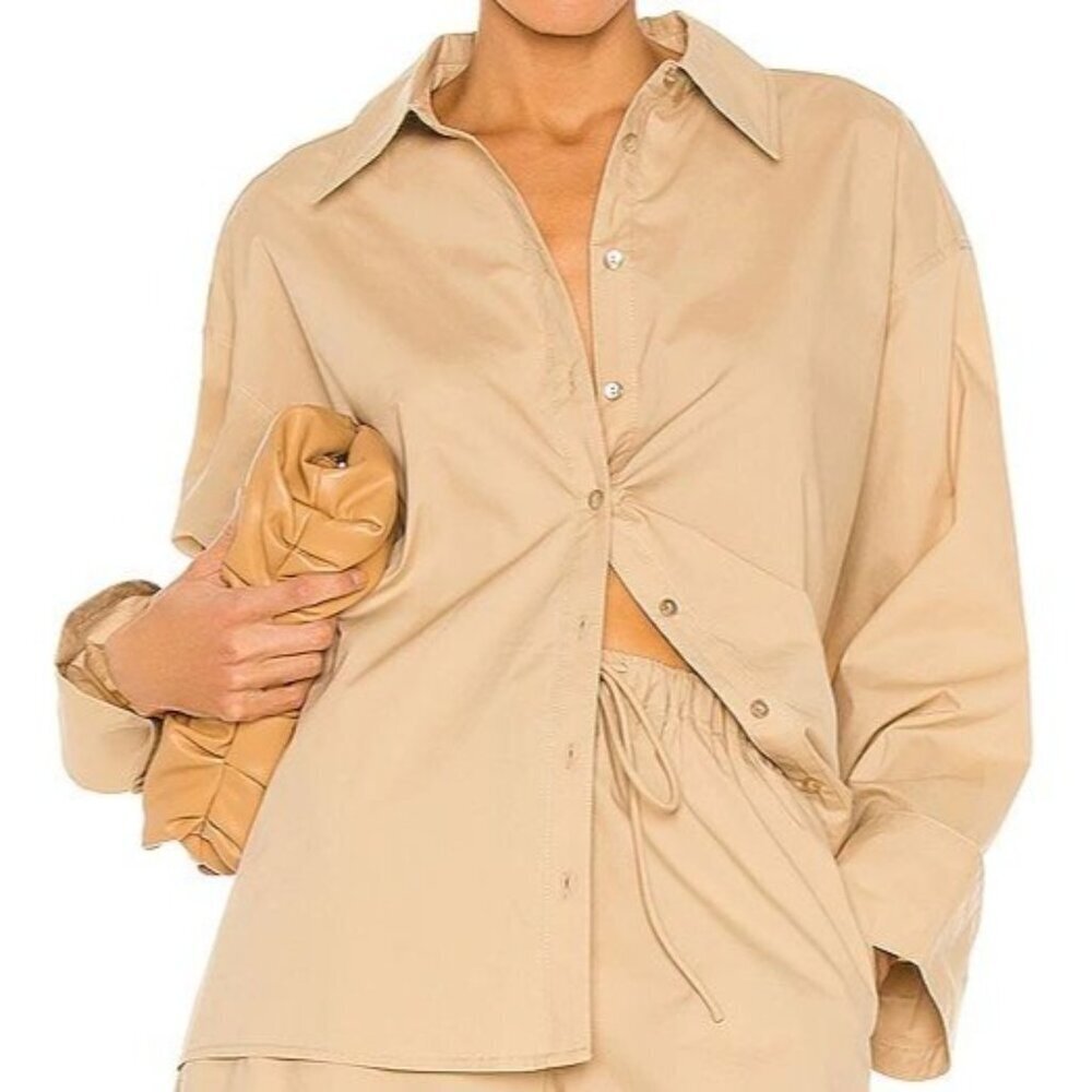 Song Of Style Kelso Top 100% Cotton Sand Beige Oversized Button Up Shirt Size S